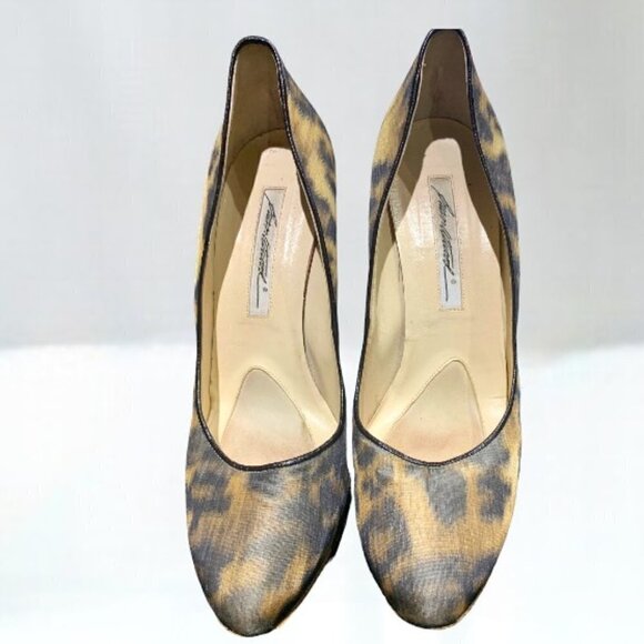 Brian Atwood Animal Print Fabric Almond Toe Platform Heels Size 39/9 - Picture 3 of 13